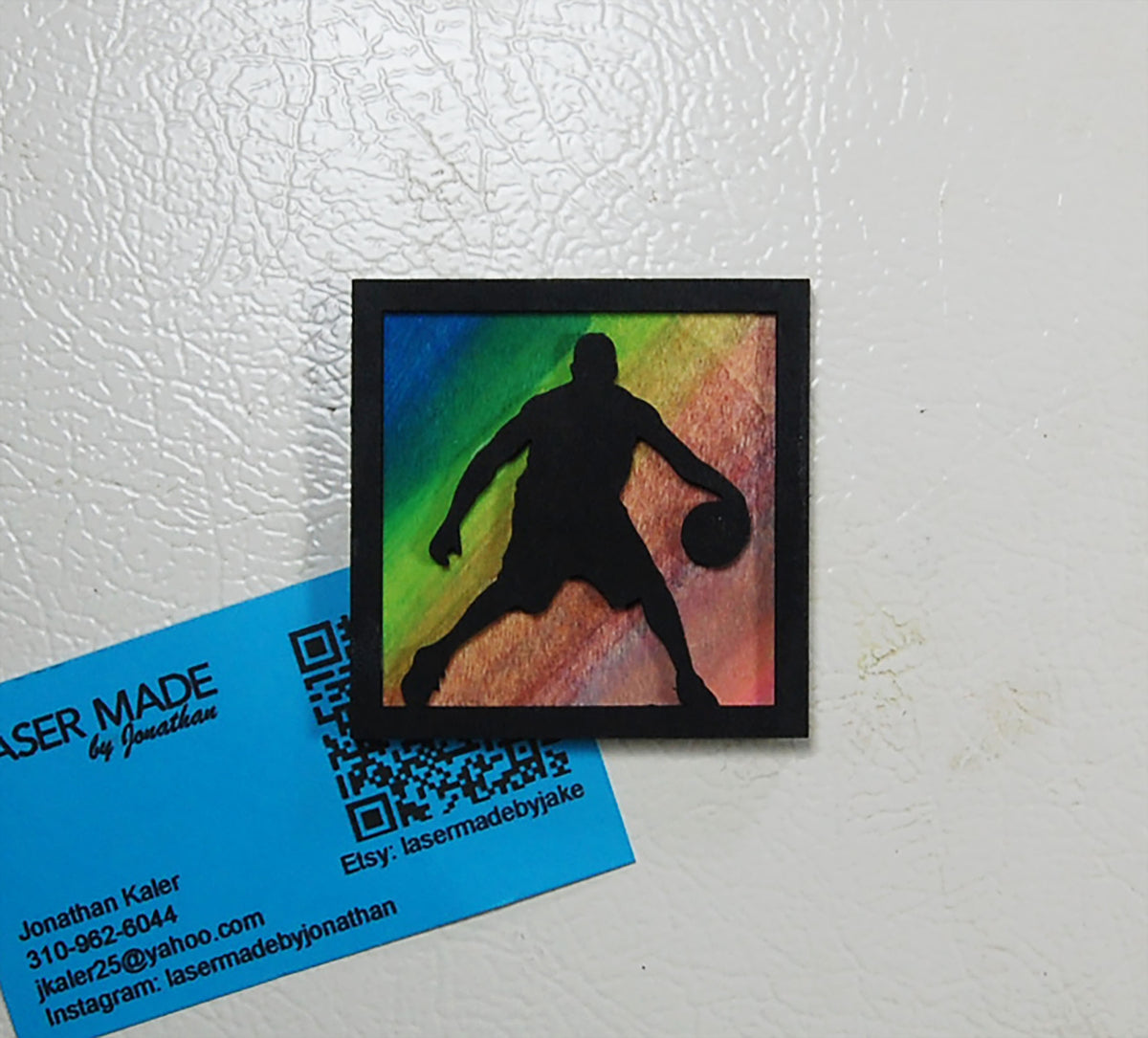 Hand-painted basswood basketball magnet