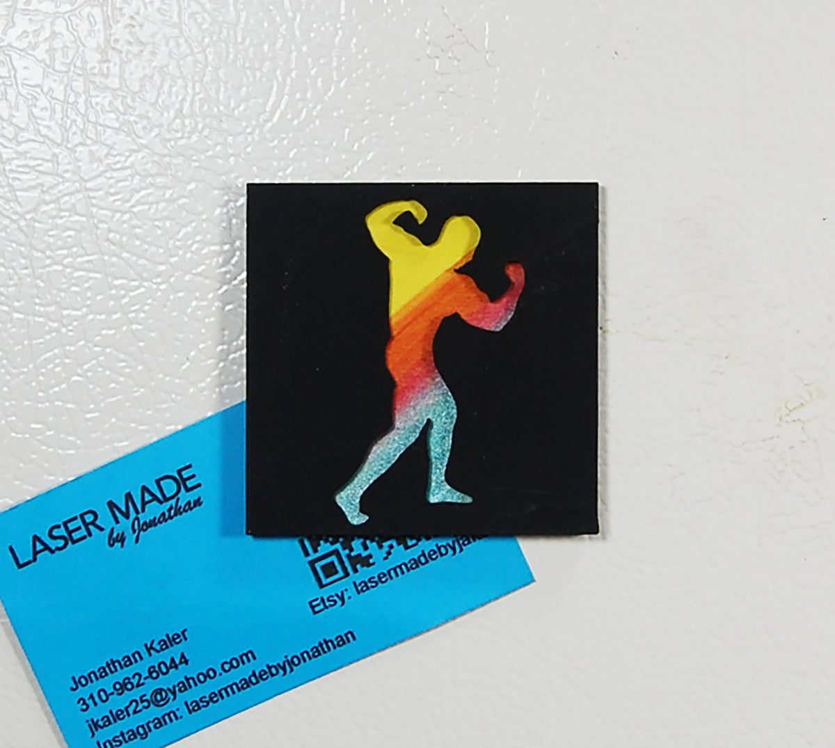 Hand-painted basswood body builder magnet
