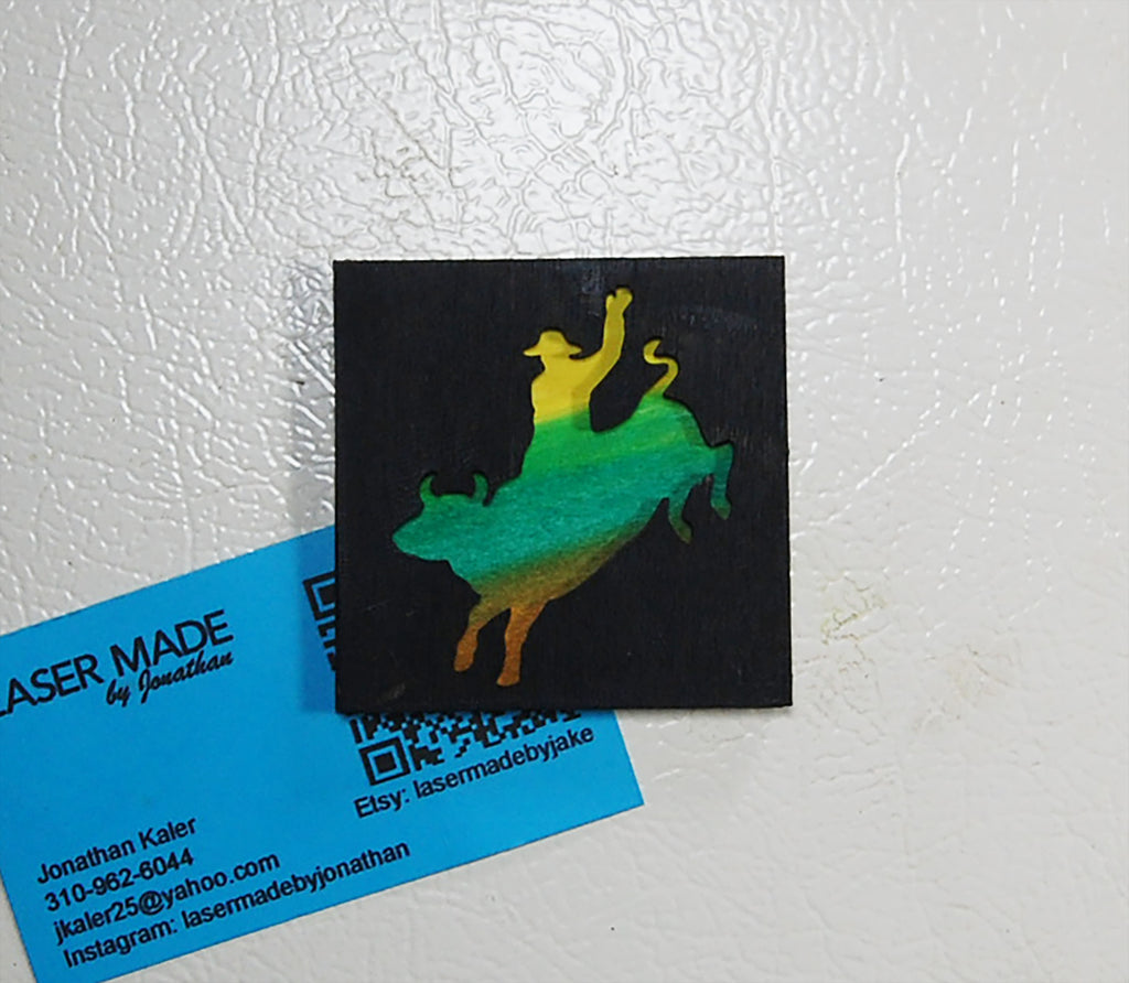 Hand-painted basswood bronco buster magnet