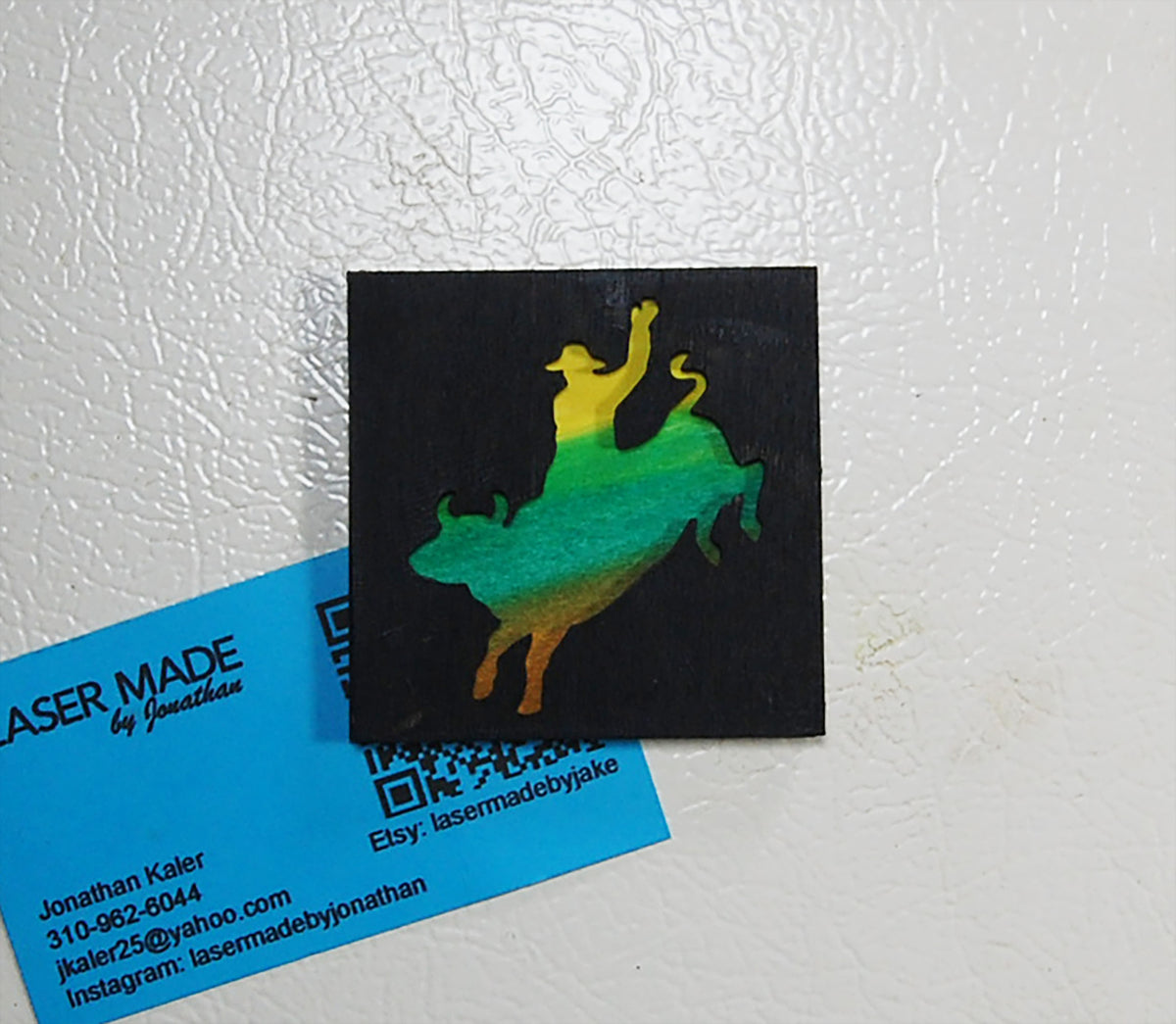 Hand-painted basswood bronco buster magnet