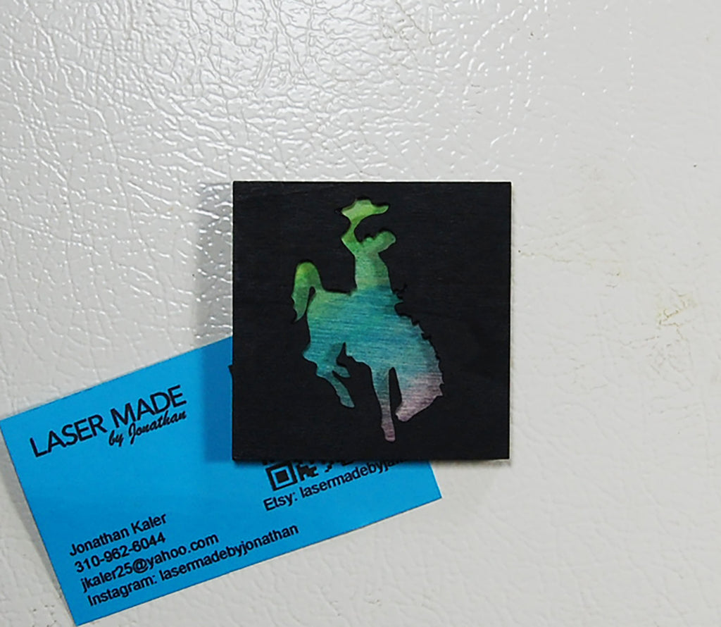 Hand-painted basswood bronco buster magnet
