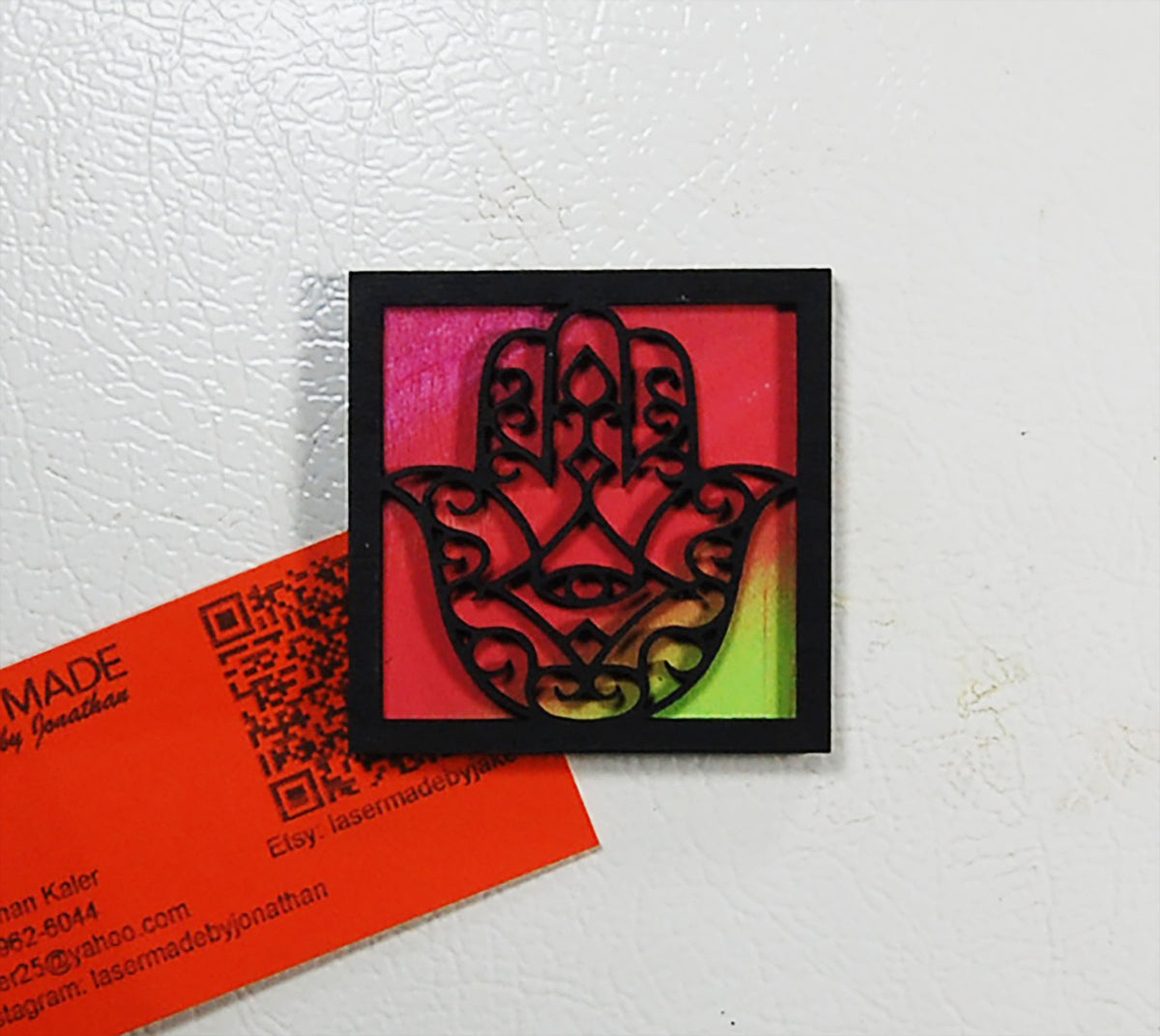 Hand-painted basswood Hamsa magnet
