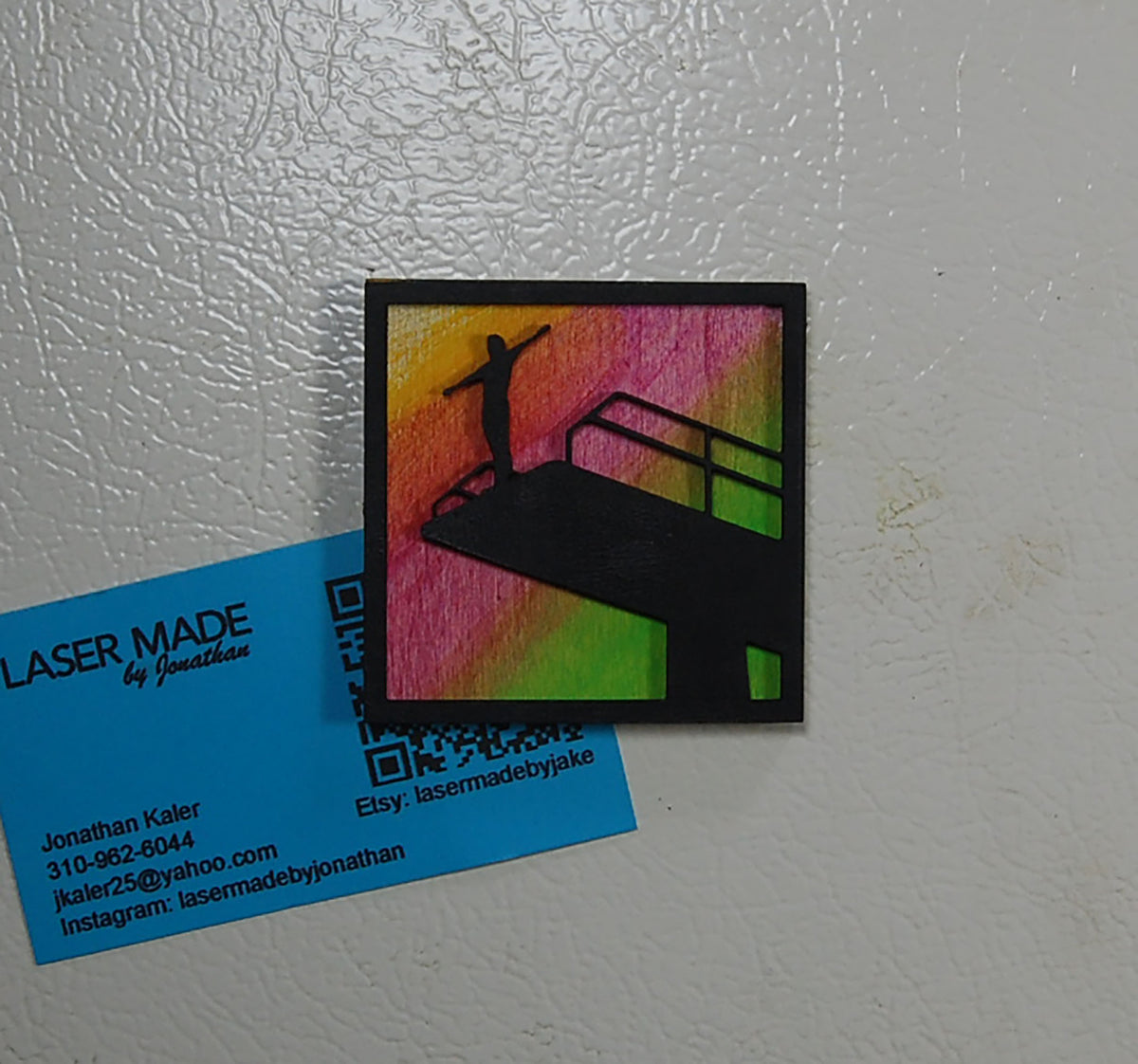 Hand-painted basswood high dive magnet