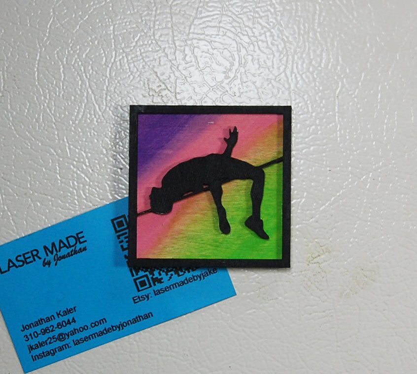 Hand-painted basswood high jump magnet
