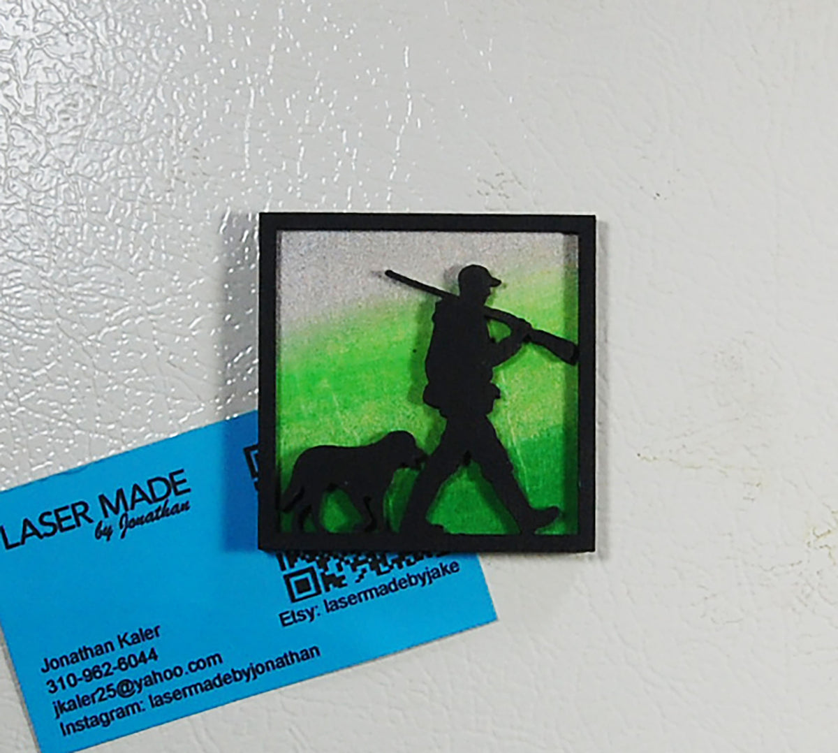 Hand-painted basswood hunter magnet