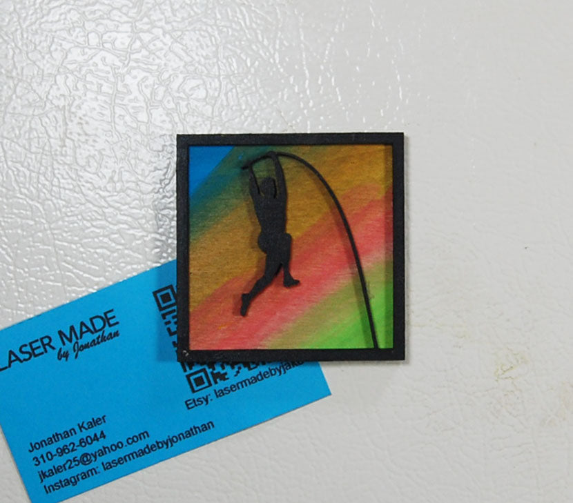 Hand-painted basswood pole vault magnet
