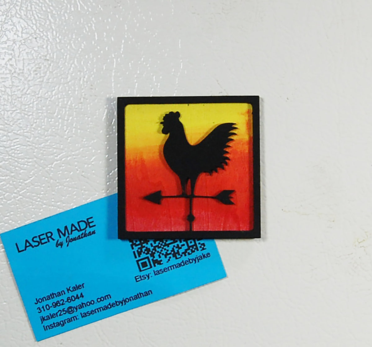 Hand-painted basswood rooster vane magnet