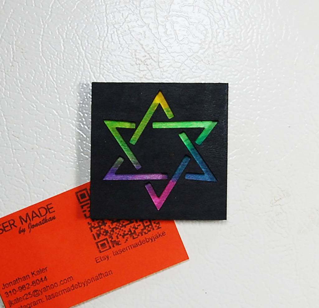 Hand-painted basswood Star of David magnet