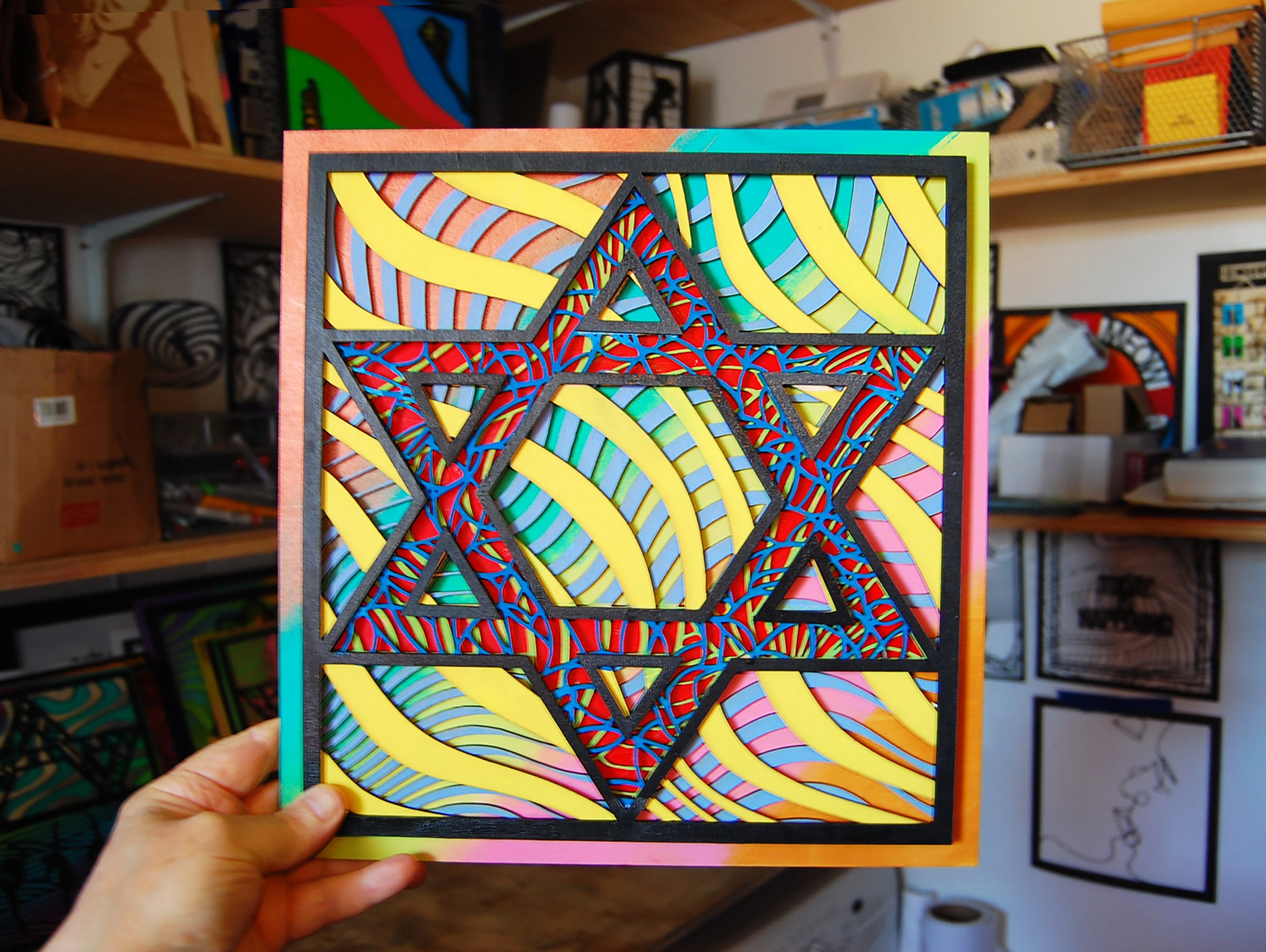 Star of David Wall Art | Intricate Handmade Laser Cut Hand Painted Judaica