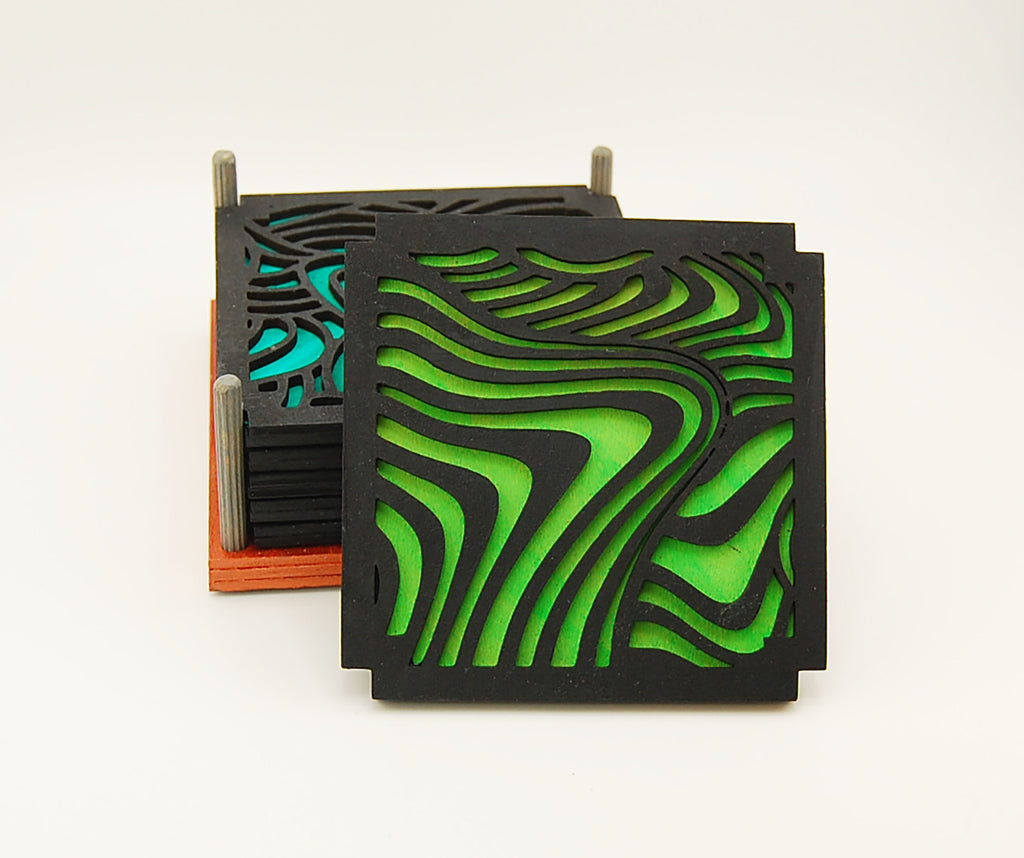 6 Coaster Set, laser cut, hand painted