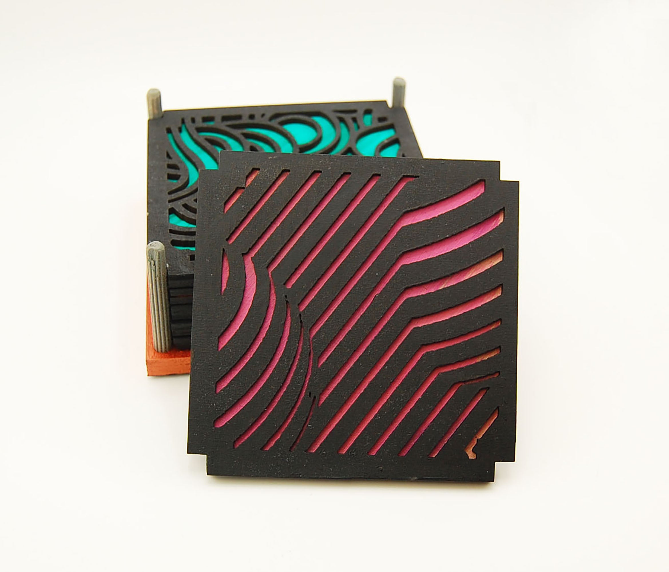 6 Coaster Set, laser cut, hand painted