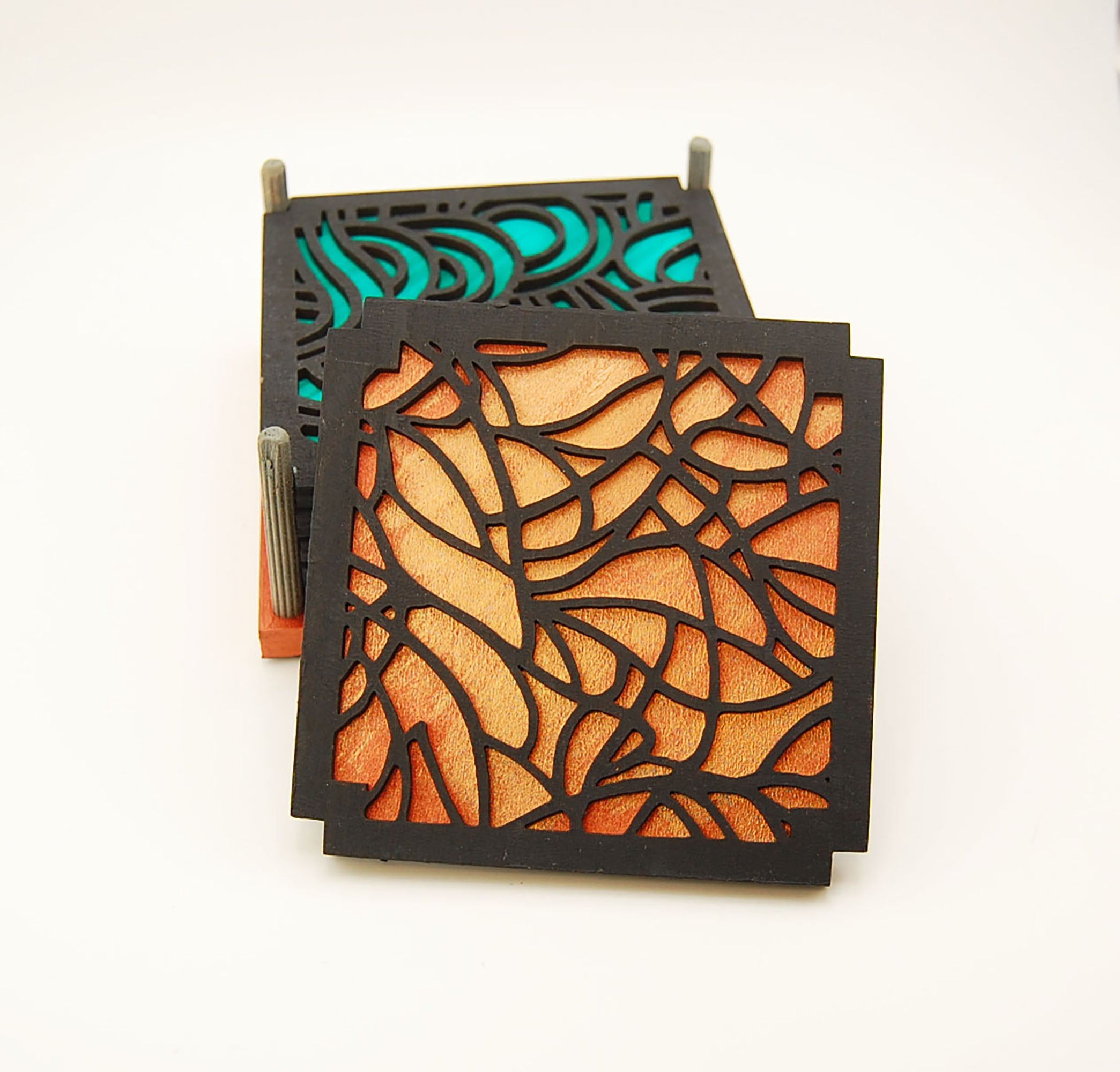 6 Coaster Set, laser cut, hand painted
