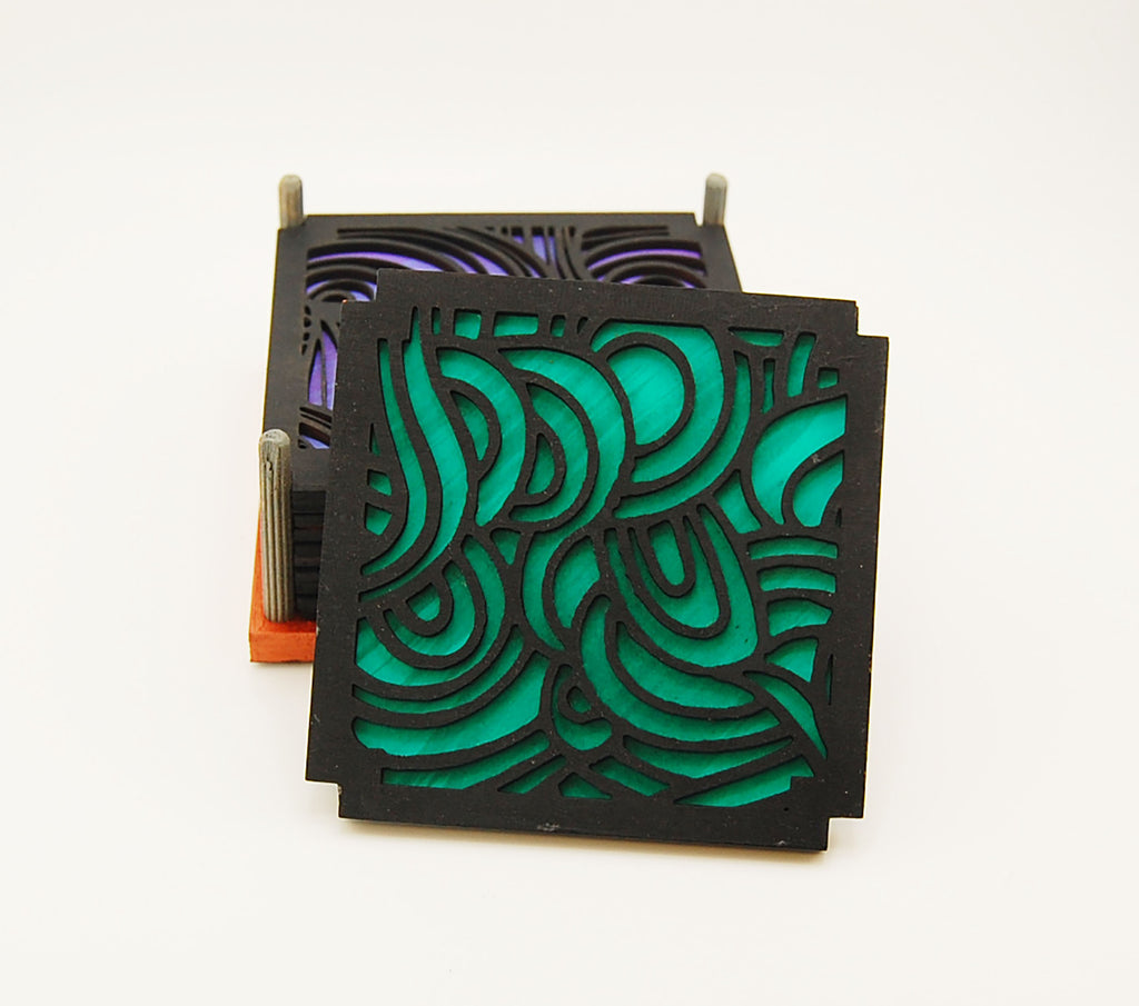 6 Coaster Set, laser cut, hand painted
