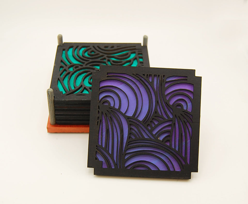 6 Coaster Set, laser cut, hand painted