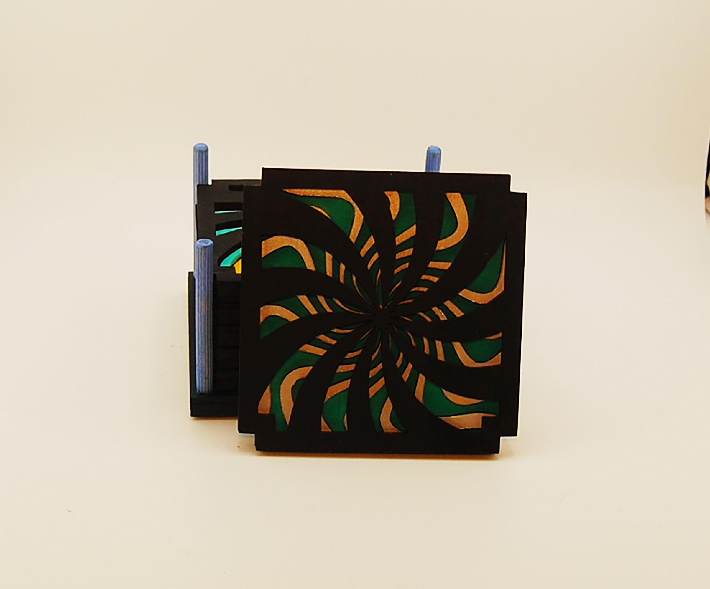 Coaster Set, 6 coasters, multi-layered basswood, laser cut, hand painted