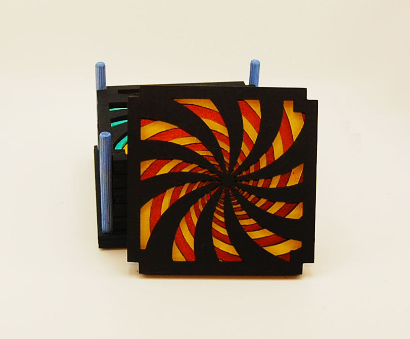 Coaster Set, 6 coasters, multi-layered basswood, laser cut, hand painted