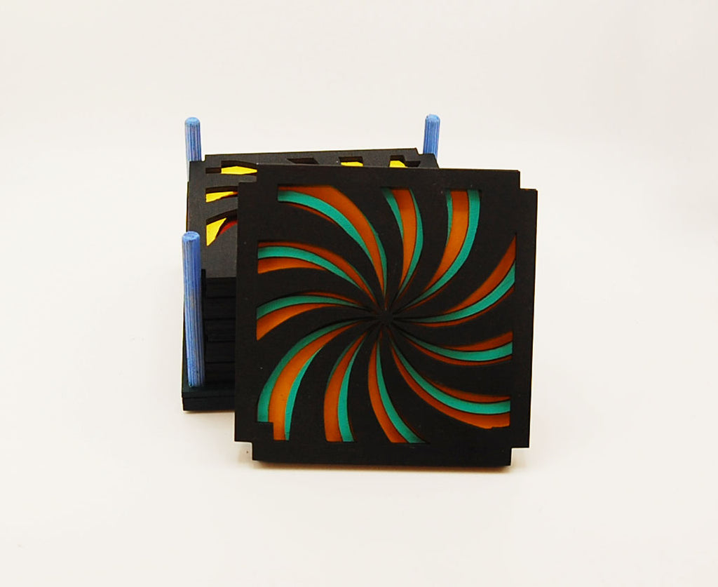 Coaster Set, 6 coasters, multi-layered basswood, laser cut, hand painted