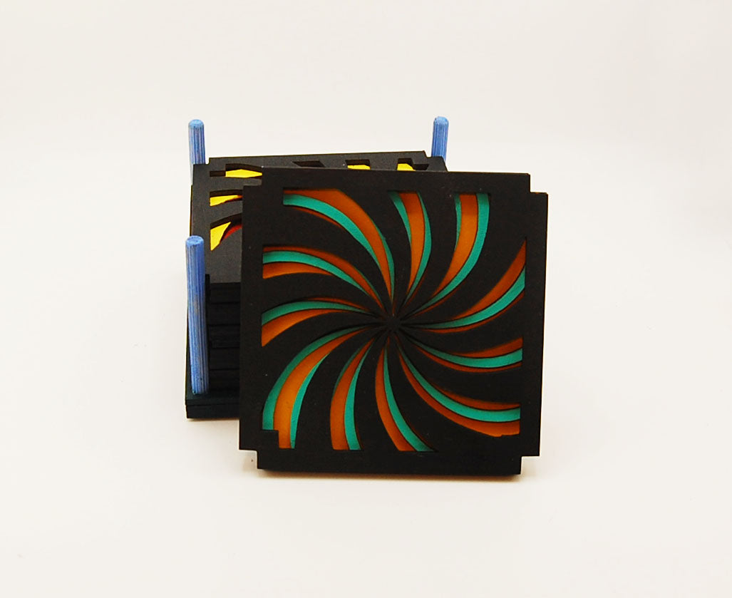 Coaster Set, 6 coasters, multi-layered basswood, laser cut, hand painted
