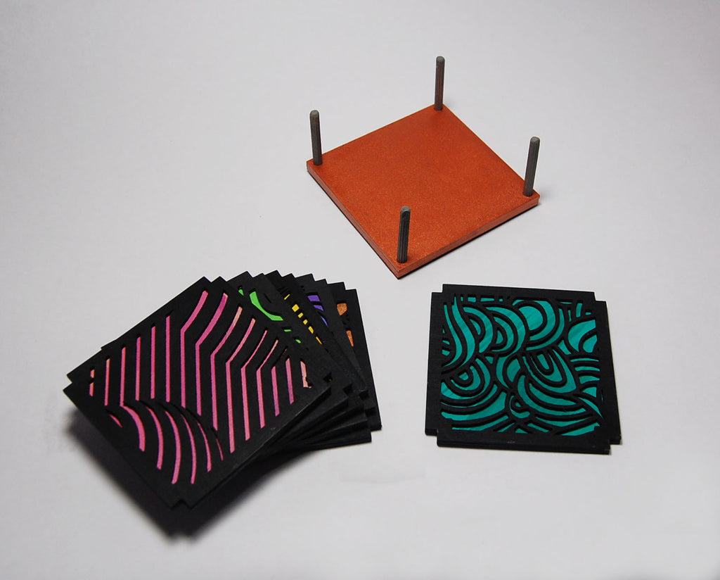 6 Coaster Set, laser cut, hand painted