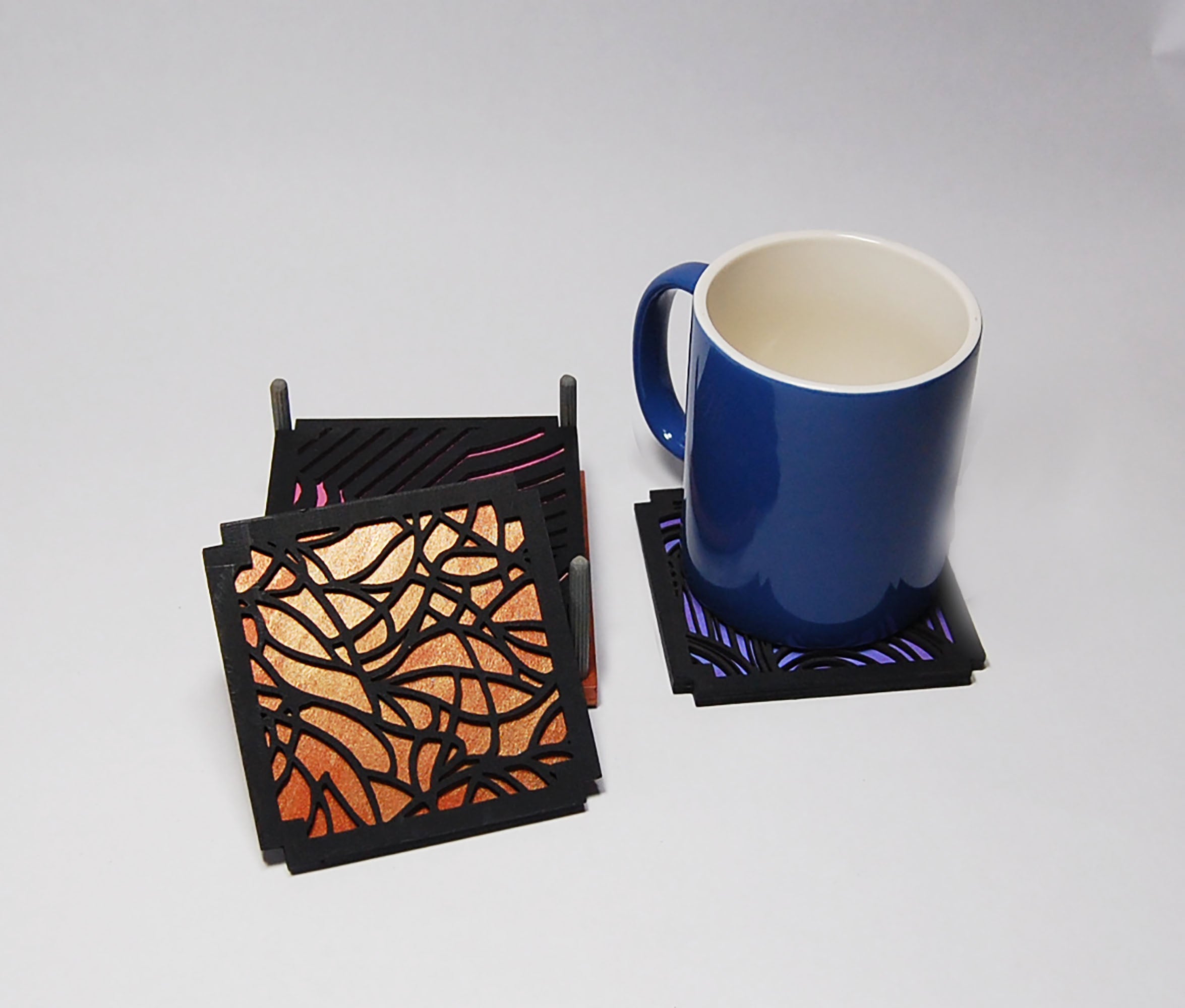 6 Coaster Set, laser cut, hand painted