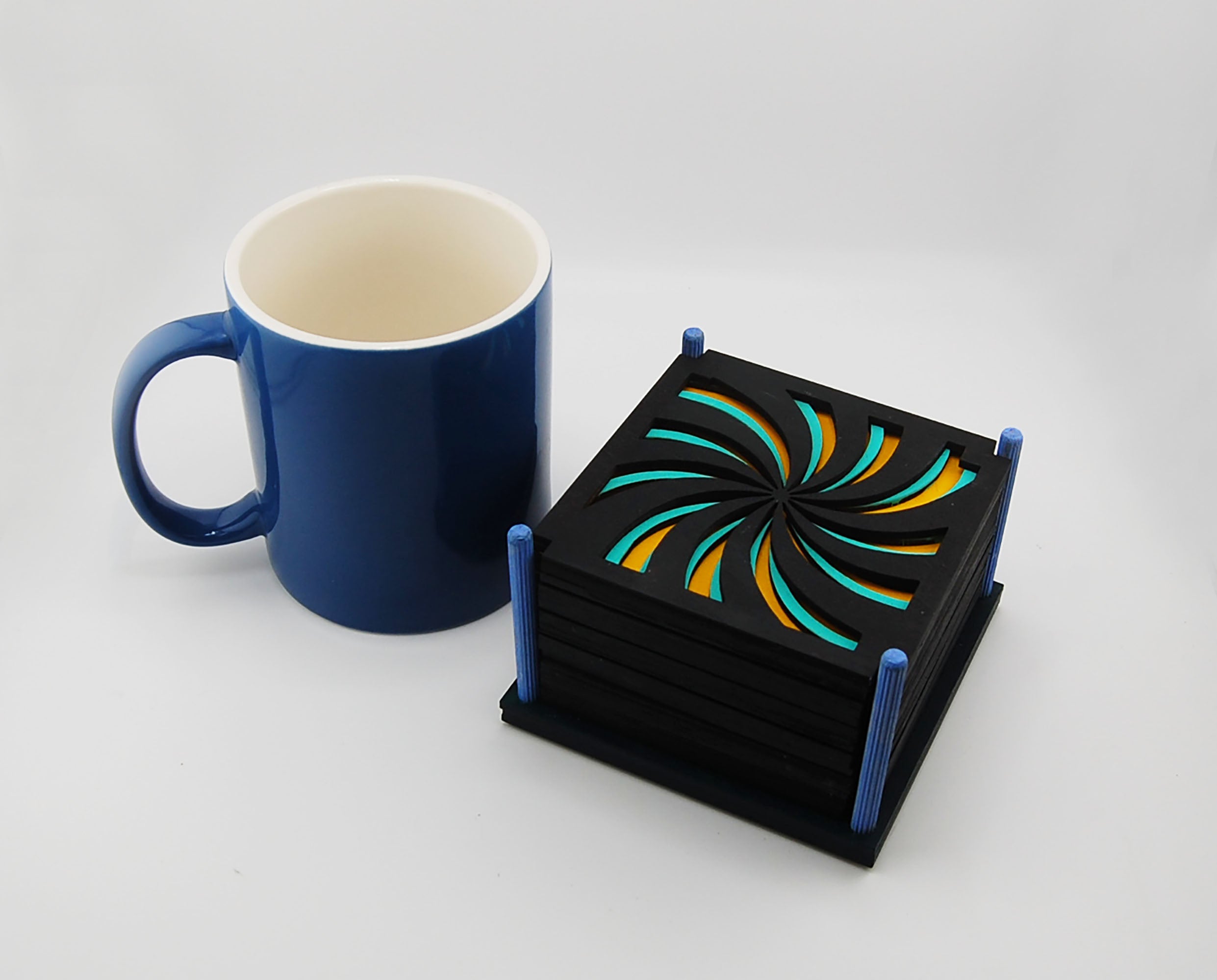 Coaster Set, 6 coasters, multi-layered basswood, laser cut, hand painted