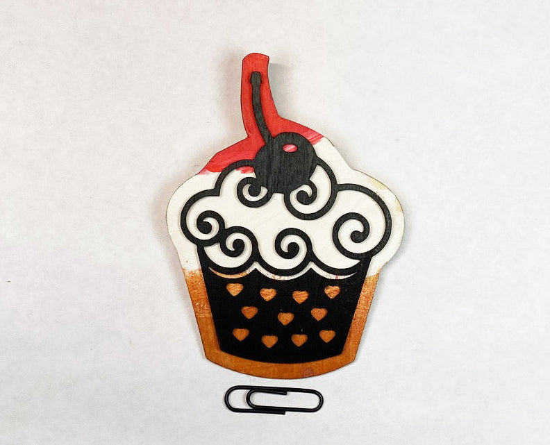 Cupcake Wooden Pin | Handmade Laser Cut Wearable Art Brooch