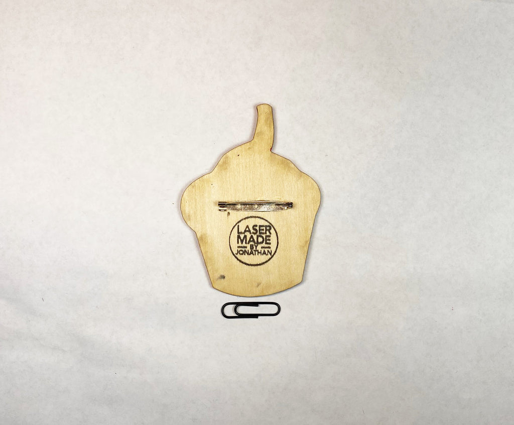 Cupcake Wooden Pin | Handmade Laser Cut Wearable Art Brooch
