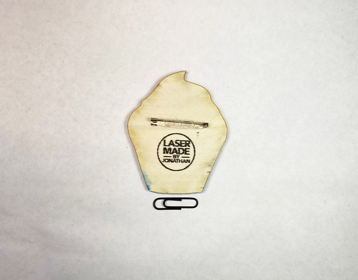 Cupcake Wooden Pin | Handmade Laser Cut Wearable Art Brooch