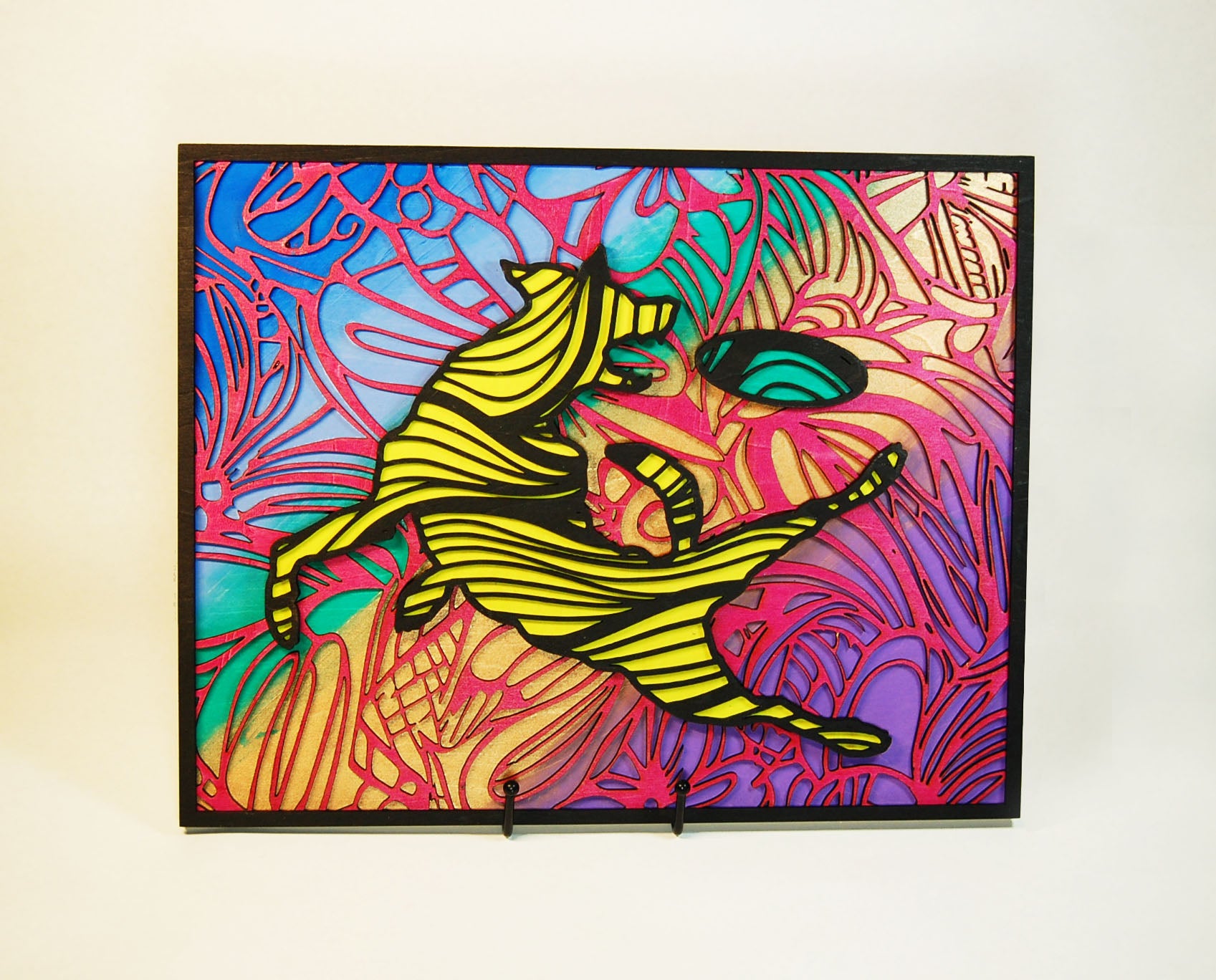 Dog and Frisbee wall art, laser cut, hand painted, 14.5" x 11.75"
