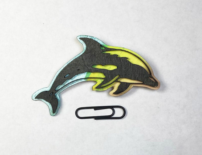 Dolphin Wooden Pin | Handmade Laser Cut Wearable Art Brooch
