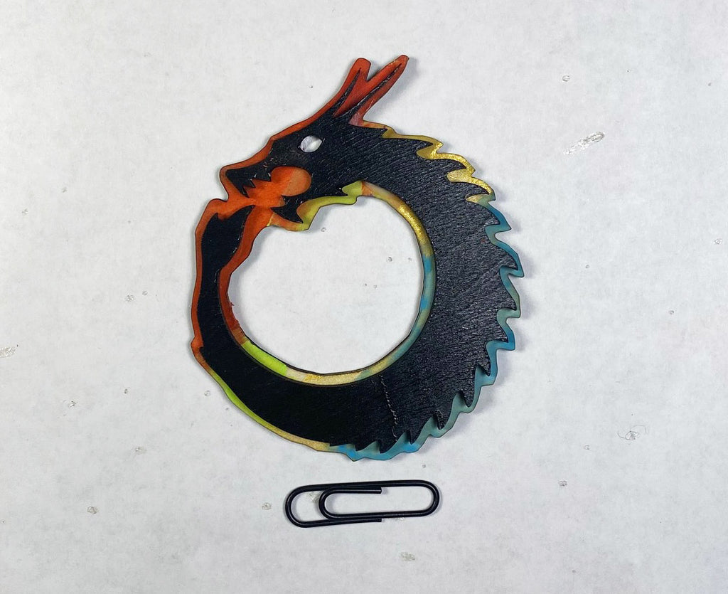 Dragon Ouroboros Brooch | Handmade Laser Cut Wood Pin | Fantasy Gift | Mythology Jewelry | Wearable Art
