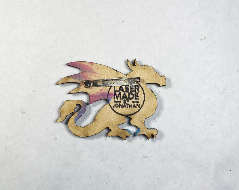 Dragon Wooden Pin | Handmade Laser Cut Wearable Art Brooch