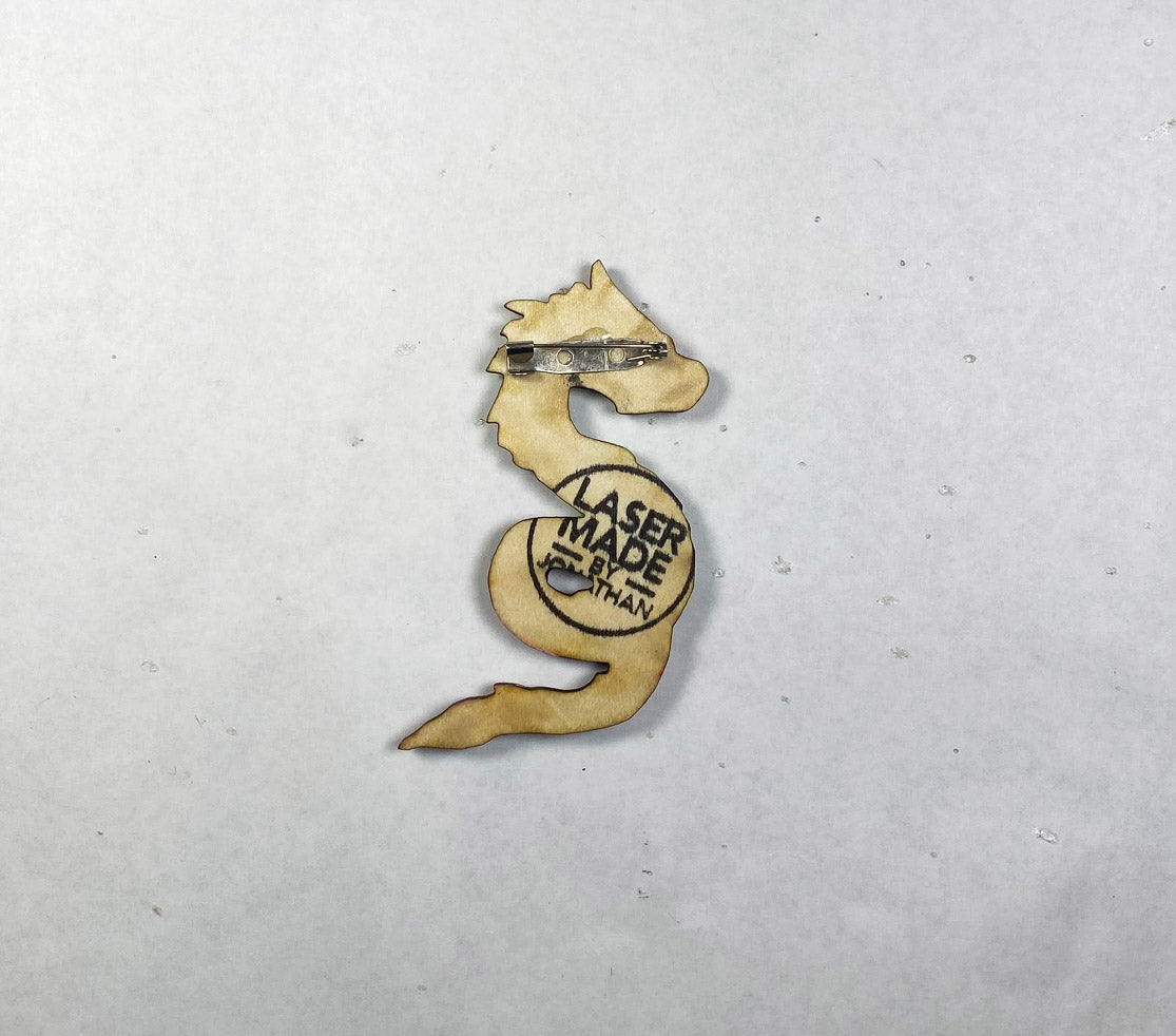 Dragon Wooden Pin | Handmade Laser Cut Wearable Art Brooch