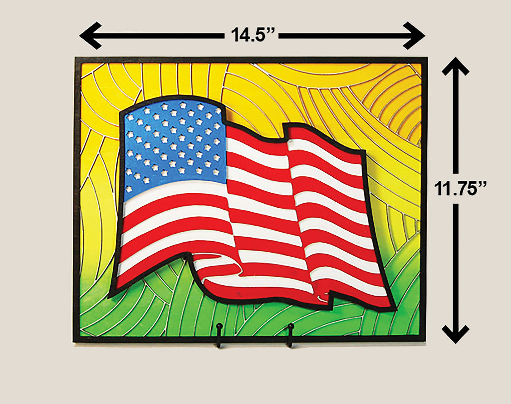 Patriotic Flag Display, Laser Cut, Hand Painted, 14.5" x 11.75"