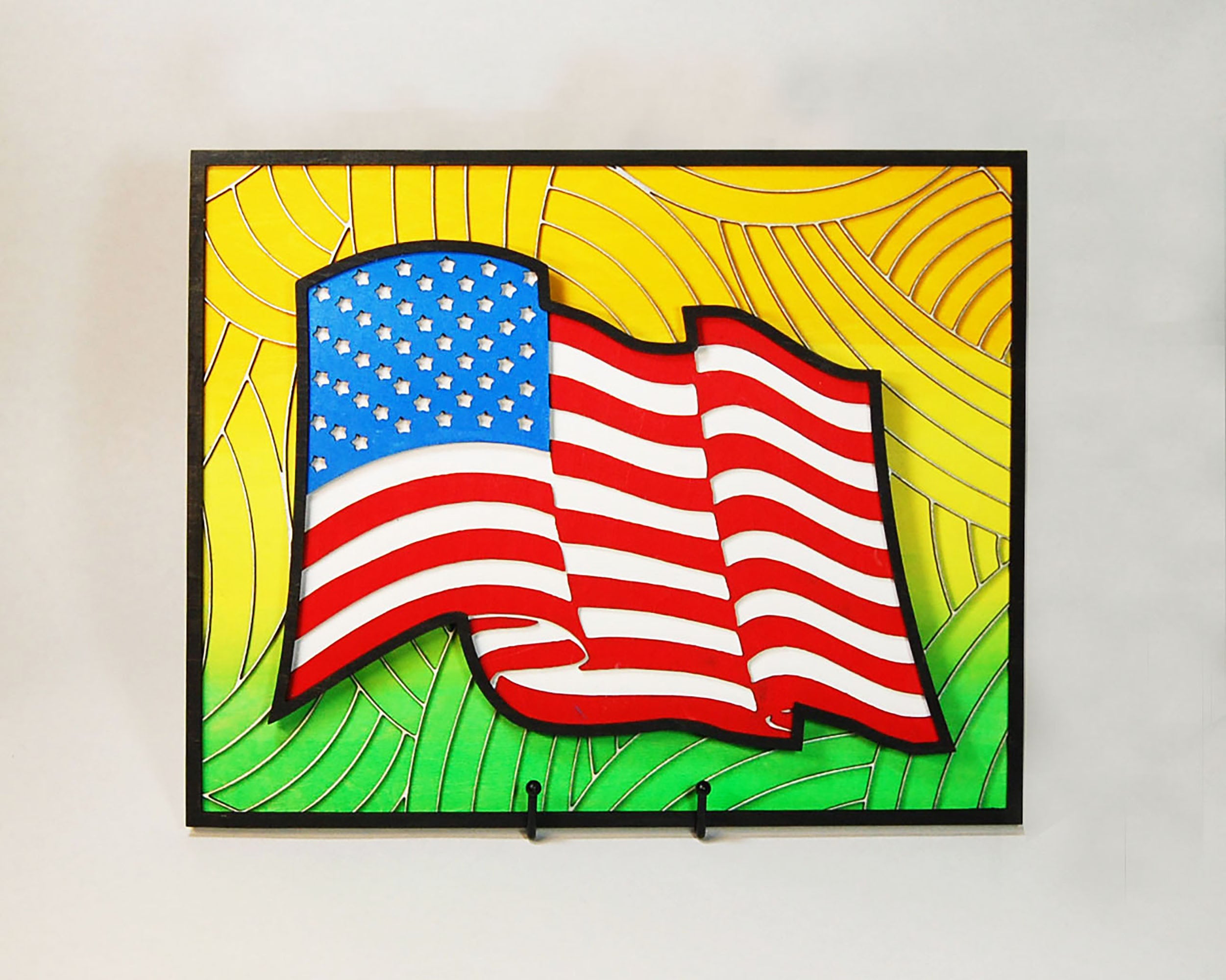 Patriotic Flag Display, Laser Cut, Hand Painted, 14.5" x 11.75"