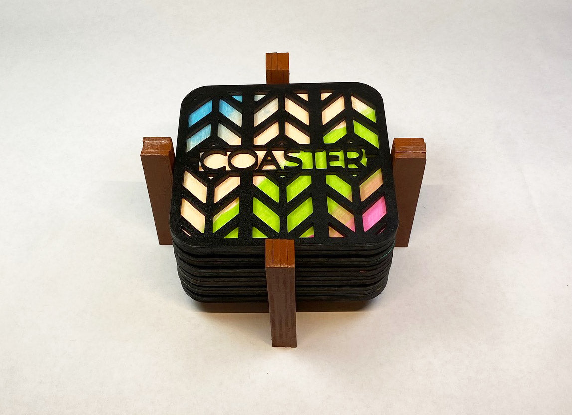 Frank Lloyd Wright Coaster Set of 6 | Handmade Laser Cut Wood Coasters with Holder | Architecture Gift | Mid-Century Modern Home Decor
