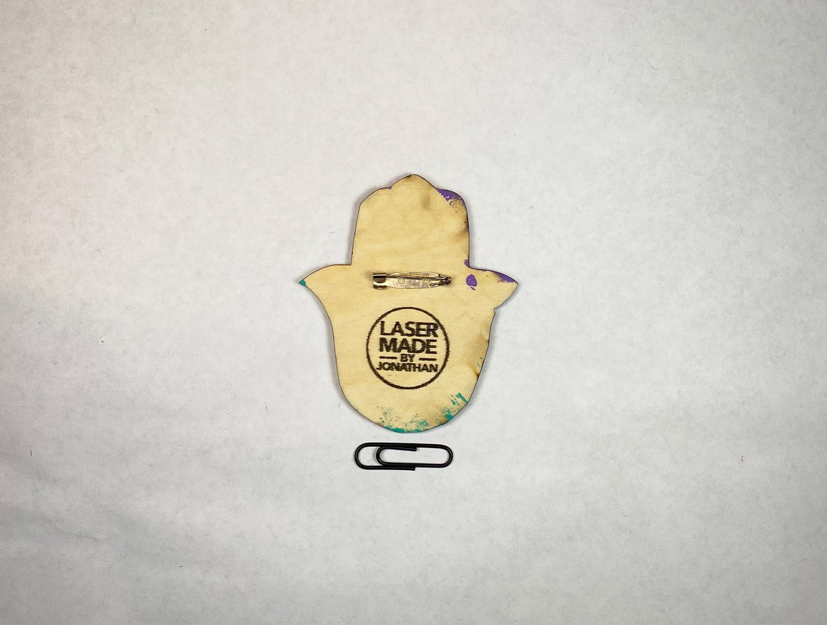 Hamsa Wooden Pin | Handmade Laser Cut Wearable Art Brooch