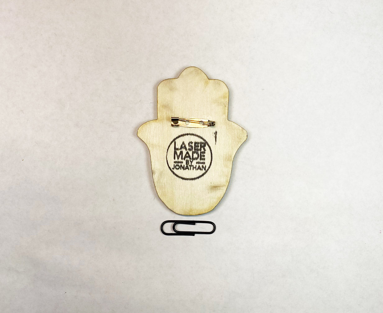 Hamsa Wooden Pin | Handmade Laser Cut Wearable Art Brooch