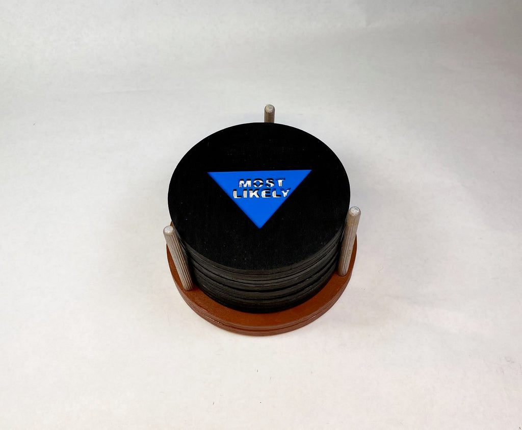 Magic 8 Ball Coaster Set | 6 Handmade Laser Cut Hand Painted Novelty Coasters with Holder