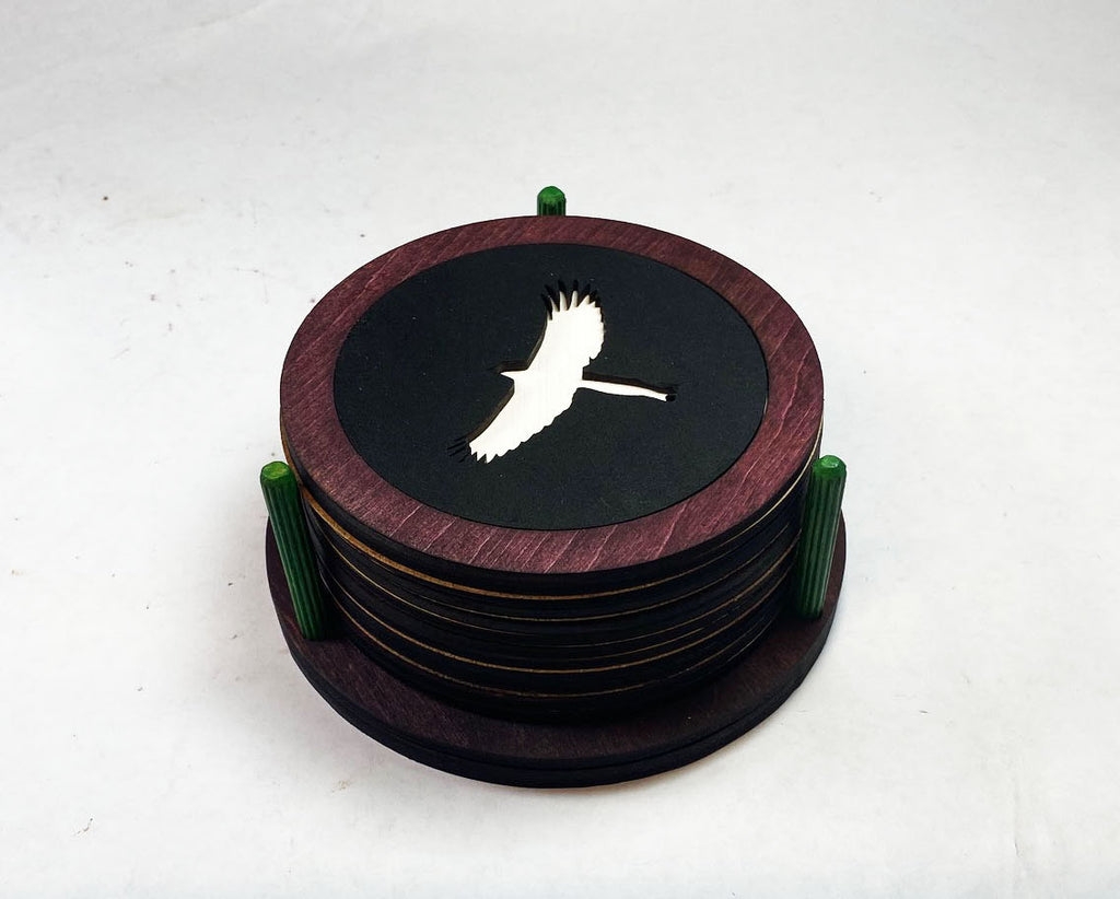 Magpie Coaster Set | 6 Handmade Laser Cut Hand Painted Bird Coasters with Holder