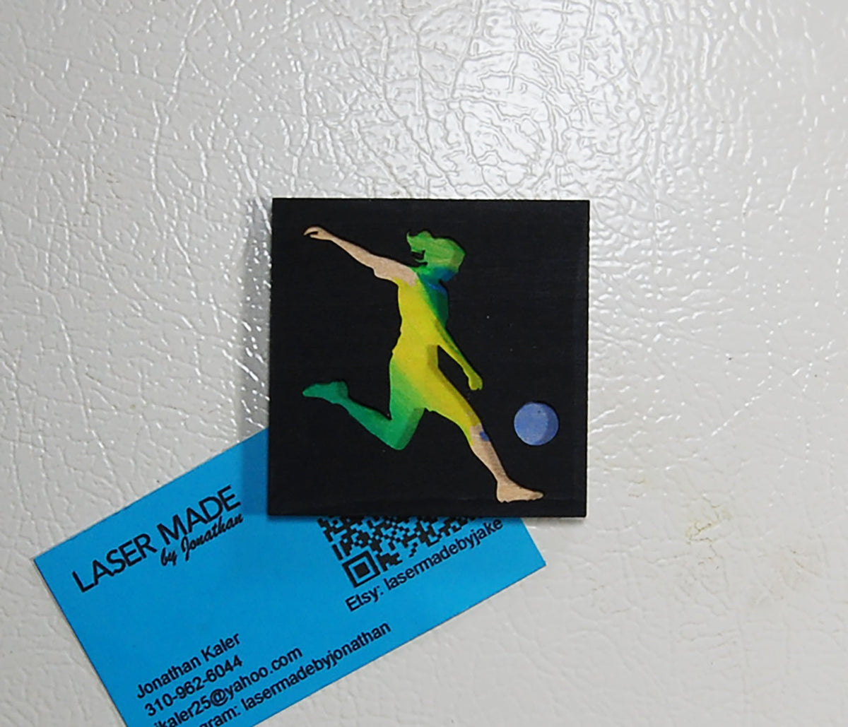 Hand-painted basswood soccer magnet