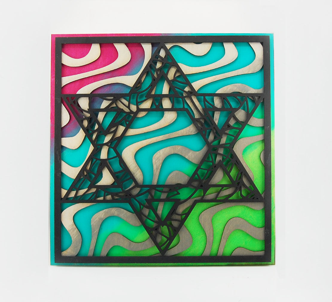 Star of David wall art, laser cut, hand painted, 11.5"x11"