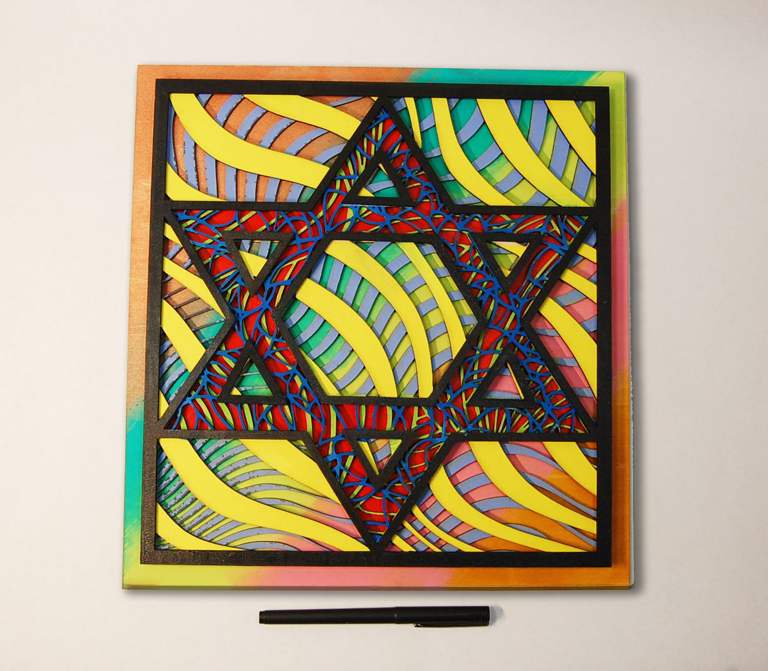 Star of David wall art, laser cut, hand painted, 11.5"x11", intricate design