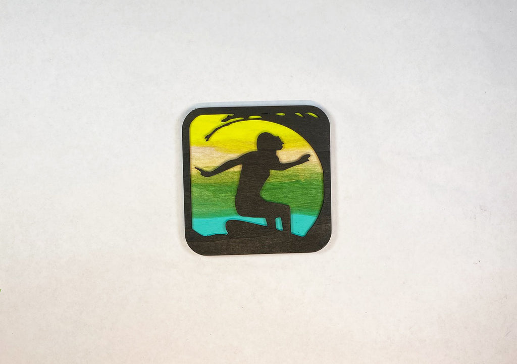 Surfer Coaster Set | 6 Handmade Laser Cut Hand Painted Ocean Coasters with Holder