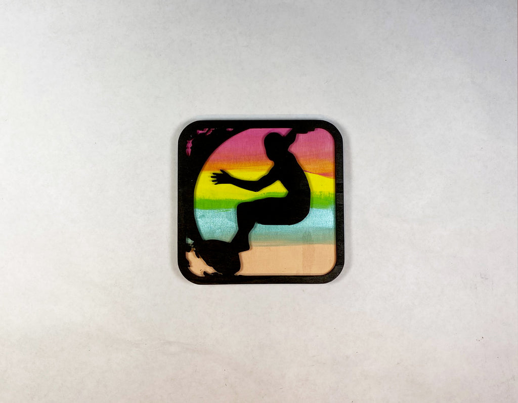 Surfer Coaster Set | 6 Handmade Laser Cut Hand Painted Ocean Coasters with Holder